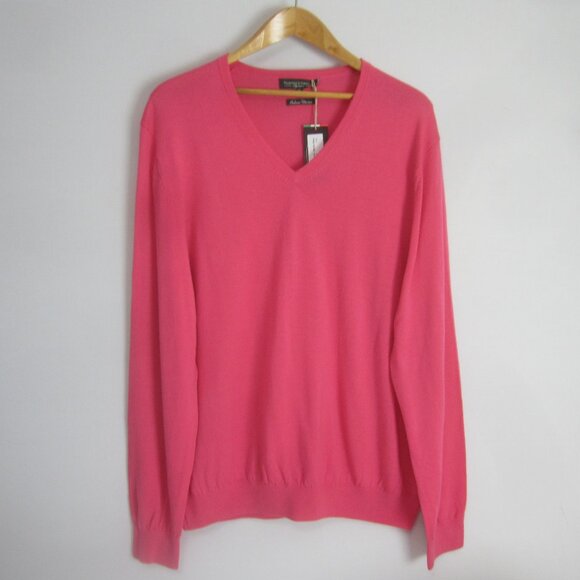 New Fairway & Greene Mens XL Pink  Italian Merino Wool V Neck Sweater NWT $125 - Picture 1 of 7